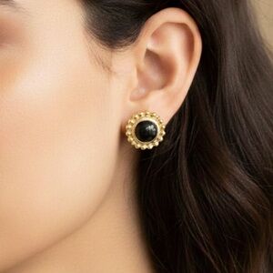 Lagos Round Onyx Two Tone Stud Earrings